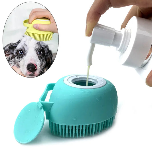 Soft Silicone Pet Bath Brush with Shampoo Dispenser